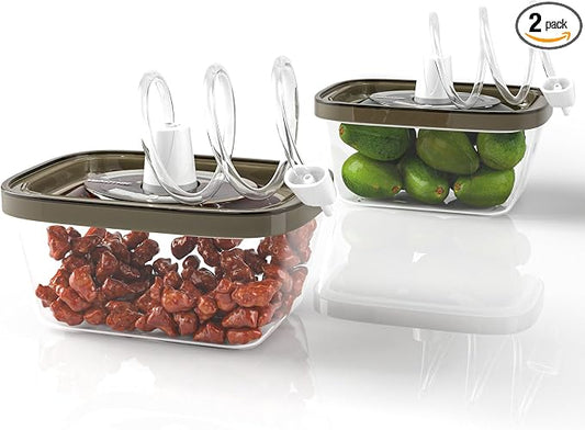 Vakumar 2PCS Vacuum Seal Food Storage Containers Vacuum Sealer containers Fresh Save & Keep the Flavor, Square, BPA-Free, Leak Proof, Lid with Lock - Dishwasher, Freezer & Microwave Safe