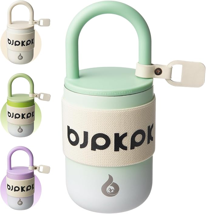 BJPKPK 10oz Insulated Stainless Steel Loop Tumbler With Lid And Handle Travel Coffee Mug Thermal Cup,Green Fog