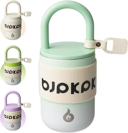 BJPKPK 10oz Insulated Stainless Steel Loop Tumbler With Lid And Handle Travel Coffee Mug Thermal Cup,Green Fog