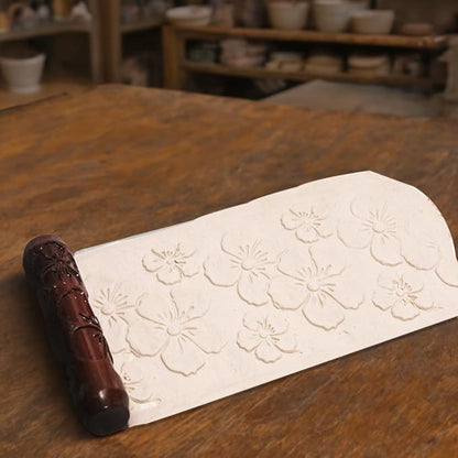 Pottery Tools Wood Big Hand Rollers for Clay- Perfect for Pottery and Ceramics,Ideal for Beginners to Create Clear and Detailed Patterns (flower)