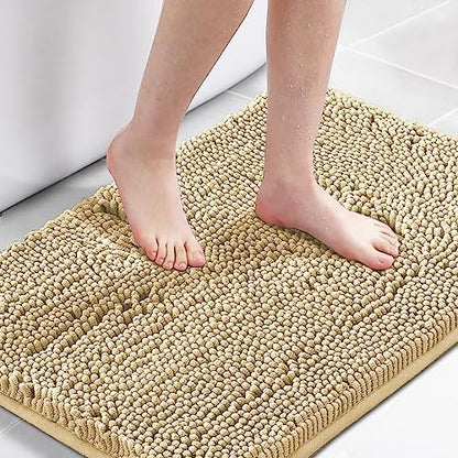 H.VERSAILTEX Bath Mat for Bathroom Non Slip Luxury Chenille Ultra Soft Bath Rugs 24x36 Absorbent Non Skid Shaggy Rugs Washable Dry Fast Plush Area Carpet Mats for Indoor, Bath Room, Tub - Beige