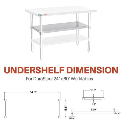DuraSteel Galvanized Under Shelf for Work Tables - Extra Adjustable Lower Shelf for 24" x 60" Stainless Steel and Wooden Worktables - Fits for use in Restaurant, Warehouse, Home, Kitchen, Garage