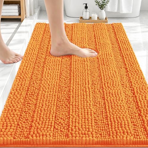 OLANLY Thick Bathroom Rugs 30x20, Soft Chenille Striped Bath Rugs, Orange