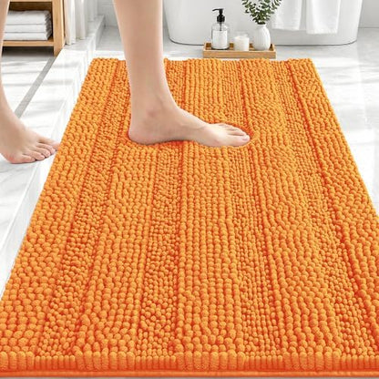 OLANLY Thick Bathroom Rugs 30x20, Soft Chenille Striped Bath Rugs, Orange
