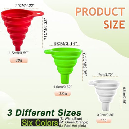 Kitchen Funnel Set 6 Pack,Large Medium and Small,2025 Upgrade Silicone Kitchen Gadgets Accessories Food Grade Collapsible Funnels for Kitchen Use Filling Bottles Liquid Powder Transfer