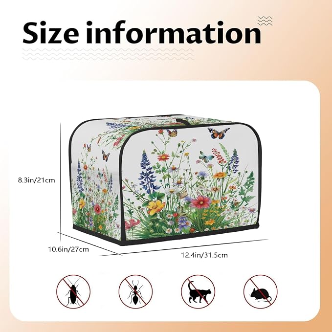 Toaster Cover 4 Slice Wide Slot Green Grass SpringBread Toaster Oven Dustproof Cover Small Appliance Kitchen Covers Dust and Fingerprint Protection for Women Gift 4 Slice