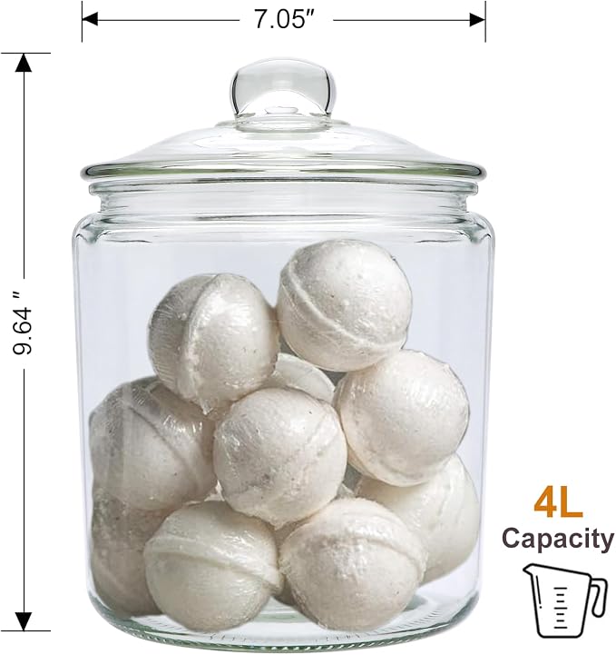 1 Gallon Glass Jars with Lids and Scoops,Clear Glass Storage Containers with Labels for Laundry Room Organization,Large Glass Canisters Set for Kitchen Pantry,Laundry Supplies,Bathroom,2 Pack