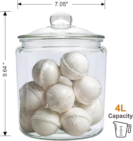 1 Gallon Glass Jars with Lids and Scoops,Clear Glass Storage Containers with Labels for Laundry Room Organization,Large Glass Canisters Set for Kitchen Pantry,Laundry Supplies,Bathroom,2 Pack