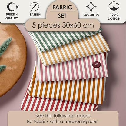 Cotton Patchwork Quilting Fabric Panel – 155×100 cm, 100% Cotton, Made in Türkiye (PRT_KUP 01-001) (Striped Printed, 5 pcs (23.6x11.8 inc))