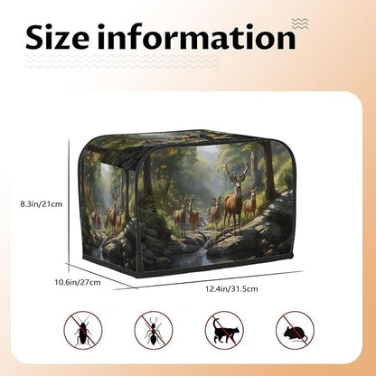Forest Animal Deer Toaster Cover 4 Slice Wide Slot Washable Kitchen Appliance Covers Fingerprint Bread Machine Dust Cover Small Toaster Oven Accessories Covers Bread Maker Bag Women Gift