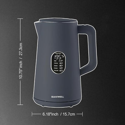 1.5L Electric Kettle Stainless Steel, Double Wall Cool Touch Teapot, Fast Boil,5 Temperature Control, LED Display, Auto Shut-Off, BPA-Free,Keep Warm Function, Ideal for Tea & Coffee (Gray)