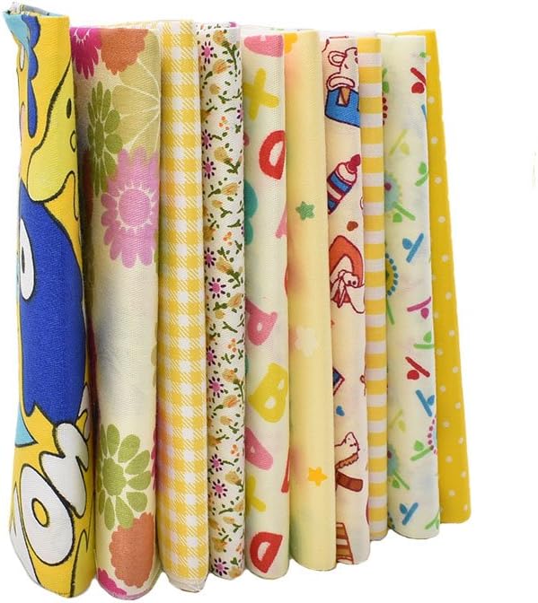 10pcs 12 x 12 inches (30cmx30cm) Print Yellow Series Fabric Bundle Squares Patchwork DIY Sewing Scrapbooking Quilting Pattern Artcraft