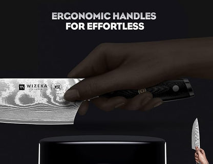 WIZEKA Damascus Chef Knife Set: 3 PCS,Super Sharp Kitchen Knives: Made of Japanese Steel VG10: Full Tang Professional Chef Knife Set With G10 Ergonomic Handle, Fathers day