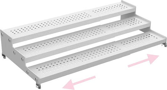 Step Can Organizer, Metal Tiered Spice Rack for Kitchen Counter, 3-Tier Storage Shelf for Canned Food （1Pack/White/With holes