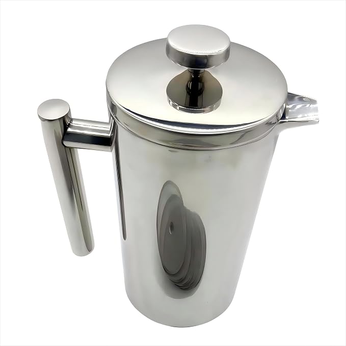 Premium Stainless Steel French Press Coffee Maker (5 Pack Filter)- 34oz/1L Thermal Insulated, 304 Rust-Proof Metal Press - Heat-Resistant Ergonomic Handle BPA Free(Dishwasher Safe)