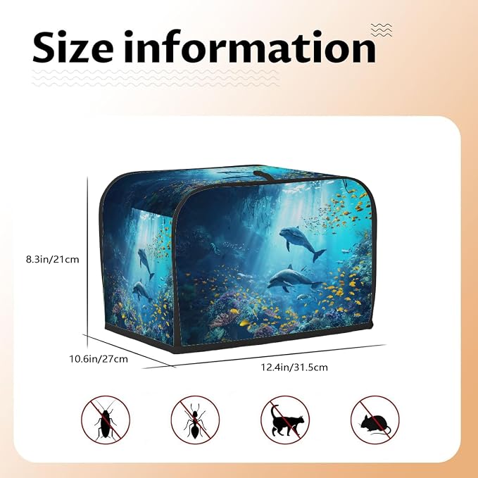 Deep Sea Animal Fish Toaster Cover 4 Slice Wide Slot Washable Kitchen Appliance Covers Fingerprint Bread Machine Dust Cover Small Toaster Oven Accessories Covers Bread Maker Bag Women Gift