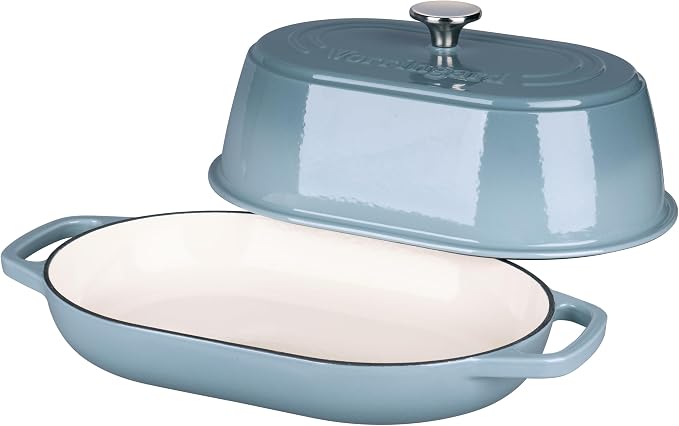 VORRINGARD Enameled Cast Iron Dutch Oven Pot with Dome Lid, Oval Bread Oven for Homemade Sourdough Bread Baking, Oven Safe up to 500°F, 6 Quart, Sea Salt