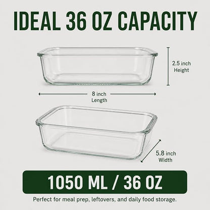 5 Pack 36oz Borosilicate Glass Food Storage Containers Set with Lids, Freezer Meal Prep Containers, Airtight Bento Lunch Container Set, Oven, Freezer and Dishwasher Safe, BPA Free, Kitchen Storage Set