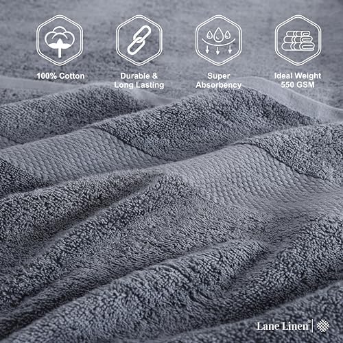 LANE LINEN Bath Sheet Quick Dry 100% Cotton 2 Pack Soft - Cool Grey