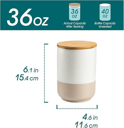 vancasso Sabine Ceramic Canister with Airtight Wood Lid - 36 oz Kitchen Storage Container for Coffee, Tea, Sugar, Nuts & Spices - Medium Countertop Jar