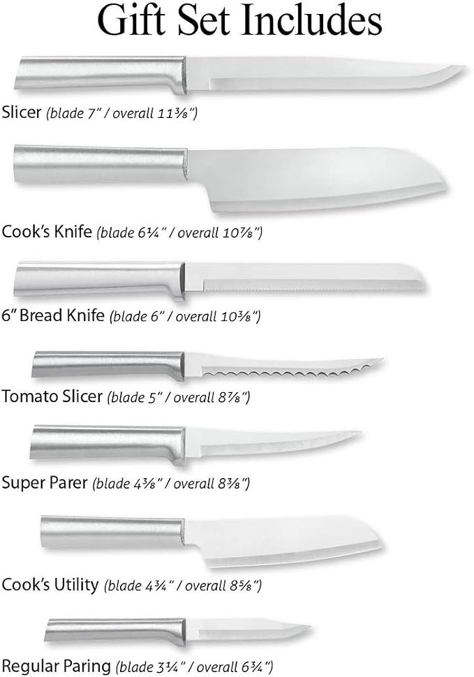 Rada Cutlery Essential Oak Block Set (S58) with Quick Edge Sharpener (R119), 8-Piece Block Knife Set and Knife Sharpener, Stainless Steel Blades, Silver Handle