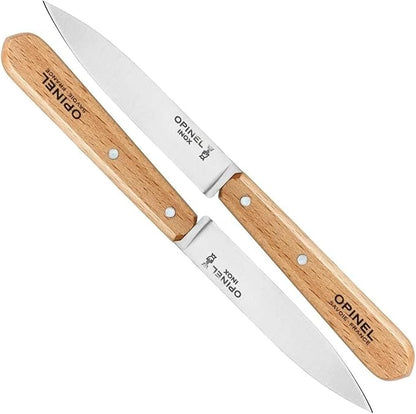 Opinel No. 112 Paring Knives 2 Piece Set, Sandvik 12C27 Steel Everyday Use Prep Knives for Chopping, Peeling, Slicing, Trimming, Stabilized Sustainably Harvested Beechwood Handles, Made in France