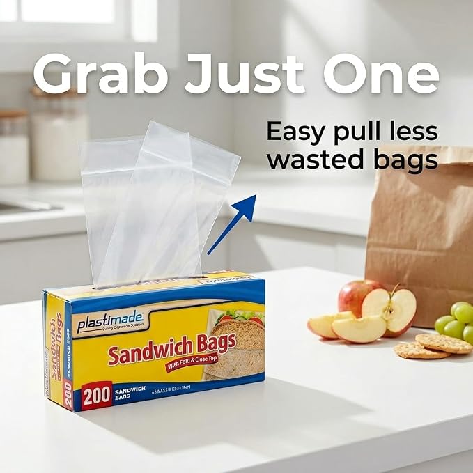 Sandwich Bags With Fold & Close Top (6.5 in X 5.5) in 200 Count Pack of 4