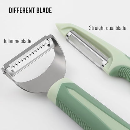 Julienne Peeler Vegetable Peeler -Y Carrot Shredder Julienne Slicer with 4.8'' Long Silicone Handle -Potato Peeler Swivel Peeler for Kitchen, Set of 2 Green