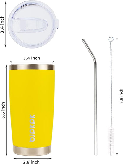 BJPKPK 20 oz Insulated Tumbler With Lid And Straw Stainless Steel Coffee Mug Tumbler Cups,Yellow