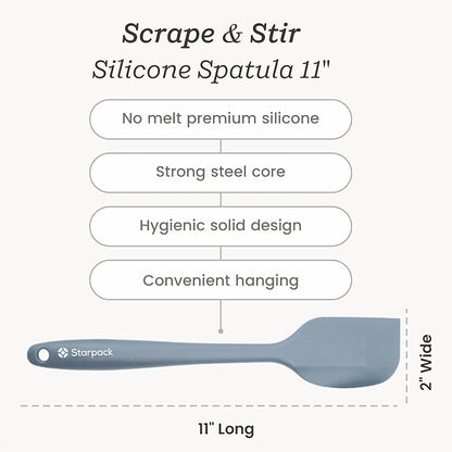 Starpack 'Scrape & Stir' Silicone Spatula (11 Inch) - 600°F Heat Resistant Spatula Set - Food Grade Kitchen Spatulas - LFGB Grade Nonstick Baking and Cooking Rubber Spatulas Set