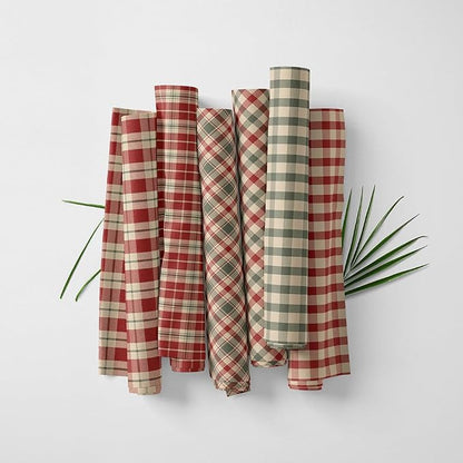 Patchwork Fabric Panel 100x155 cm, 100% Cotton Satin, 6 Coordinated Gingham Check Patterns, Rustic Country Quilting & Sewing Fabric (Farmhouse Style, 6pcs 50x50cm)