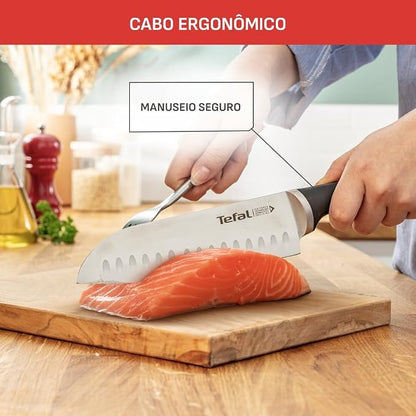 Tefal K2320614 Ice Force Stainless Steel Santoku Knife Premium Design, Long Lasting Performance,Silver/Black,- 18cm