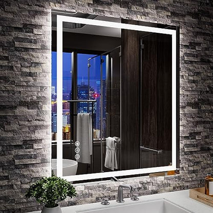 Amorho LED Mirror for Bathroom, 28"x32" with Front Light and Backlight