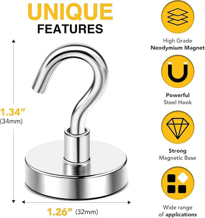 DIYMAG Magnetic Garage Hooks 16 Pack, 120lbs 2026 Cruise Cabin Ship Essentials Magnetic Hook Heavy Duty Strong Wall Mount Magnets Fridge for Classroom Wall Mount Kitchen Grills Silver
