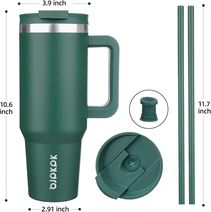 BJPKPK 40 oz Stainless Steel Tumbler With Handle Insulated Tumblers With 2 Straw Travel Coffee Mug With Lid,Army Green