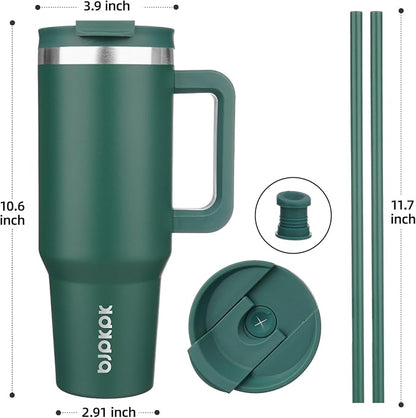 BJPKPK 40 oz Stainless Steel Tumbler With Handle Insulated Tumblers With 2 Straw Travel Coffee Mug With Lid,Army Green