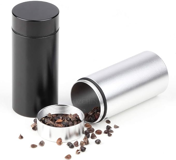 OZCHIN Aluminum Storage Jar Portable Airtight Smell Proof Container Bottle Multipurpose Storage Container for Spices, Coffee & Teas 80ml (Silver&Black)