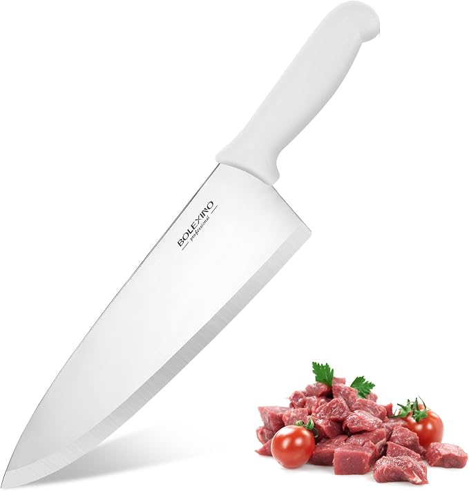 10 inch Japanese High Carbon Stainless Steel Chef Knife, Professional Sharp Wide Cook Knife with Non-slip Ergonomic Handle, for Kitchen Home Restaurant (White)