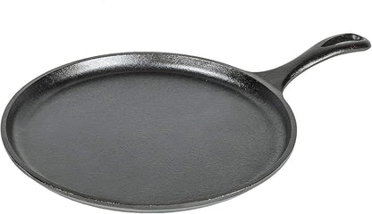Lodge Round Seasoned Cast Iron Griddle 10.5 Inches - Round-Shaped, Pre-Seasoned Iron Griddle Pan - Non-Toxic, PFAS-Free Cookware - Compatible with Stovetop, Oven, Grill, or Campfire