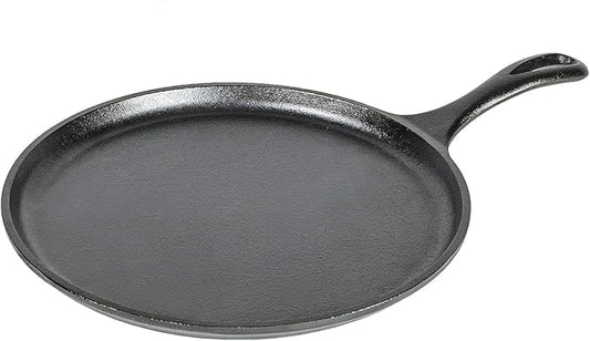 Lodge Round Seasoned Cast Iron Griddle 10.5 Inches - Round-Shaped, Pre-Seasoned Iron Griddle Pan - Non-Toxic, PFAS-Free Cookware - Compatible with Stovetop, Oven, Grill, or Campfire