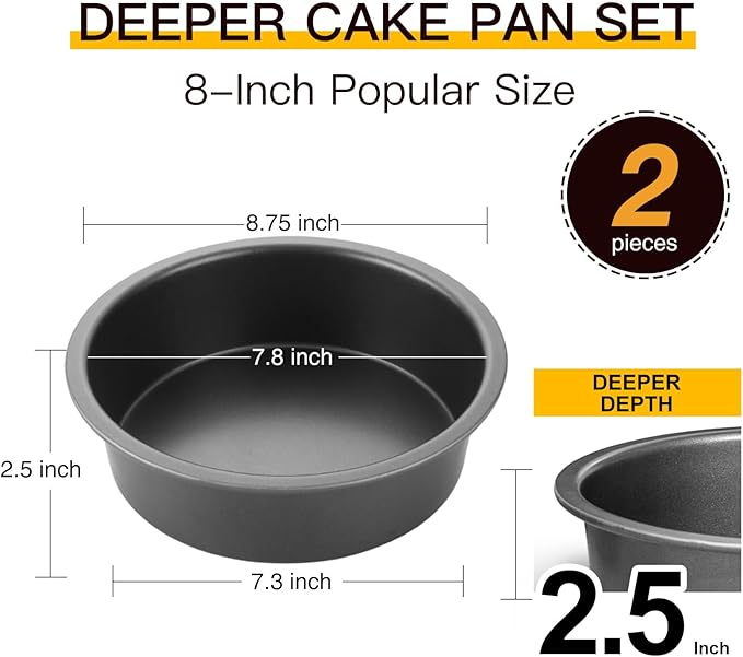 HONGBAKE 8 Inch Round Cake Pan Set for Baking with 100 Pieces Parchment Paper, Nonstick Deeper Circle Cake Pans with Wider Grips, 3 Pieces Layer Cake Tin, Cheesecake Mold, Huty Duty - Grey