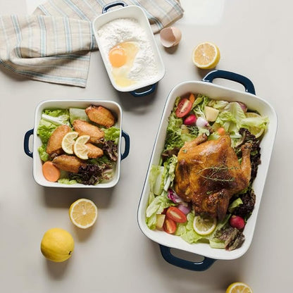 Sweejar Ceramic Bakeware Set, Rectangular Baking Dish for Cooking, Kitchen, Cake Dinner, Banquet and Daily Use, Casserole Dishes for Oven Porcelain Baking Pans (Navy)
