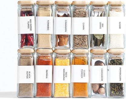 APT 1101 Glass Storage Jars with Bamboo Lid, glass canisters with airtight lids, Clear jars with lids for Spice, Cookie, Candy, Tea, Coffee Bean and Rice (White, 4oz, set of 12)