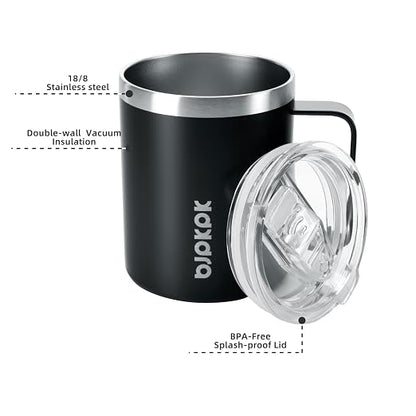 BJPKPK 2 pcs Insulated Coffee Mug, 14oz Insulated Tumbler with Lid, Stainless Steel Coffee Cups with Splash Proof Lid-Black