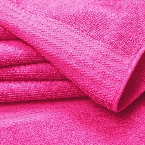 GLAMBURG Ultra Soft 12-Piece Washcloths Set 13x13-100% Ringspun Cotton - Durable & Highly Absorbent Face Towels - Ideal for use in Bathroom, Kitchen, Gym, Spa & General Cleaning - Hot Pink