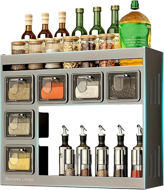 Spice Rack Organizer for Cabinet – Kitchen Space-Saving Storage Solution | Spice Rack Wall Mount or Countertop organizer for pantry, Bathroom or Home Decor.