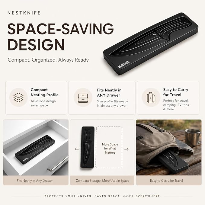 NestKnife Magnetic Kitchen Knife Set - 4 Piece VG10 High Carbon Stainless Steel Kitchen Knives with Patented Space-Saving Nesting Design & Magnetic Block - Ultra Sharp Professional Chef Knife Set