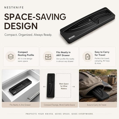 NestKnife Magnetic Kitchen Knife Set - 4 Piece VG10 High Carbon Stainless Steel Kitchen Knives with Patented Space-Saving Nesting Design & Magnetic Block - Ultra Sharp Professional Chef Knife Set