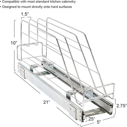 Household Essentials Glidez Multipurpose Chrome-Plated Steel Pull-Out/Slide-Out Storage Organizer for Cookware and Bakeware - Fits Standard Size Cabinet or Shelf, Chrome