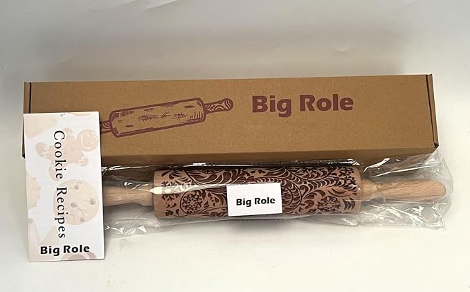 Embossed Rolling Pin for Baking Cookies Christmas Embossing Rolling Pins with Design Wooden Engraved Springerle Roller Pin Dough Patterned Clay Pottery Ceramic Bakers Women (Flower Snowflake Paisley)